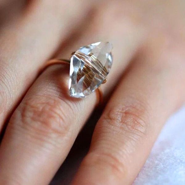 Anillo ajustable de piedras preciosas naturales de moda Ins, anillo de piedra grande hecho a mano con cristales rellenos de oro para mujer, joyería al por mayor IR09051
