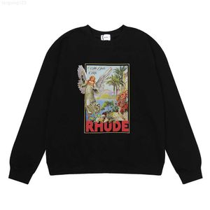 Ins Fashion Rhude Virgin haute définition imprimé coton laine cercle pull à col rond hommes et femmes grand pull à capuche