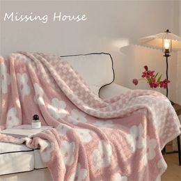 Ins fleur grille couverture en peluche hiver couverture chaude tricoté couvre-lit doux doux maison moderne vérifier flore canapé-lit couverture 240327
