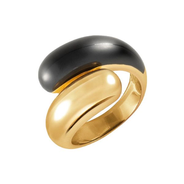 INS français nouvelle Double tête émail noir or émail goutte glaçure laiton plaqué contraste couleur bague pour les femmes en Europe et en Amérique