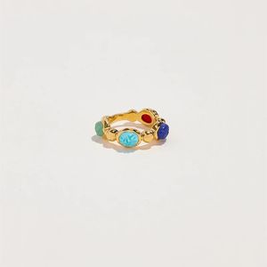Ins Franse niche design ring herfst nieuwe kleur steen ring retro eenvoudige persoonlijkheidsstijl all-match mode juwelen cadeau