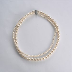 INS francés fuerte luz redonda doble capa collar de perlas pecho hebilla hueso cadena nicho moda alta calidad