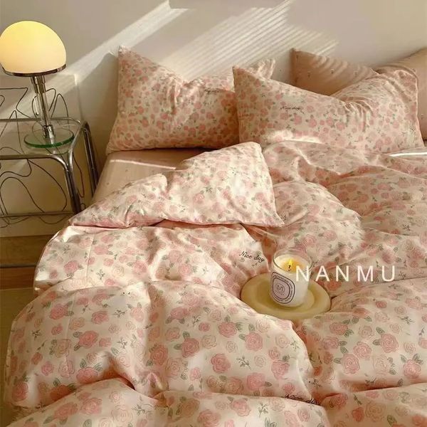 INS GENNE ROSE ROSE LISE SET POUR FILLES FEMMES DE LIT SOIL SELLET Set d'oreiller Single Twin Full 200x230cm Kawaii Couverture de couette 240329