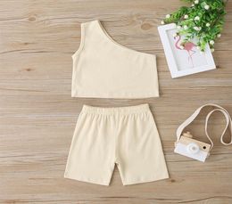 INS Girls Outfits Baby Kids One Shoulder Vest Topsshorts Outfits Toddlers katoenen kleding Zomer Kinderen Shorts 2pcs Sets A03121833031
