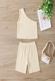 INS Girls Tenifits Baby Kids One Shoulder Vest Topshorts Tenits Toddlers Cotton Vêtements Summer Kids Shorts 2PCS SETS A03125127622