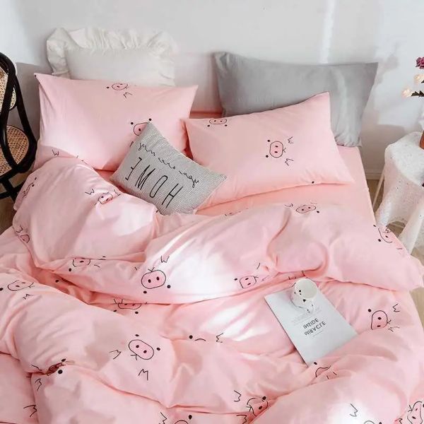 Ins Girls Pink Heart Couvrette Couverture Pouteau de lit Lit Boy Garçon pour adolescents Set King Queen Twin Home Room Decor mignon Kawaii