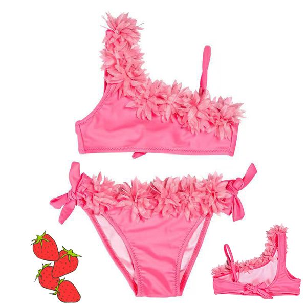 ins Filles Deux Pièces Princesse Maillot De Bain Fraise Jupe Style Designer Beachwear 2-16T Filles Rose Serré Bikinis Enfants Été Maillots De Bain Confortables