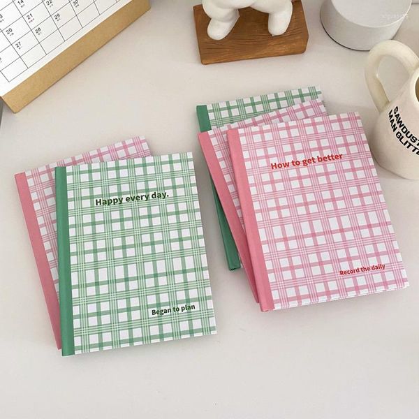 Ins Green Pink Plaid cuaderno inglés línea Horizontal libro de trabajo moda Po Props Bloc de notas papelería escolar 100 hojas A5