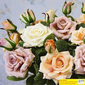 INS haute qualité réaliste quotidien décoration de la maison hôtel fleur artificielle Rose Bouquet mariage Placement 205 V2