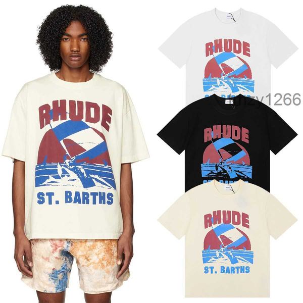 Ins Hot 23ss Primavera Verano Rhude camiseta American Luxury Skateboard Mens Designer Mujeres Hombres Camiseta casual Buena camiseta Tamaño de EE. UU. Envío gratis H1Z3