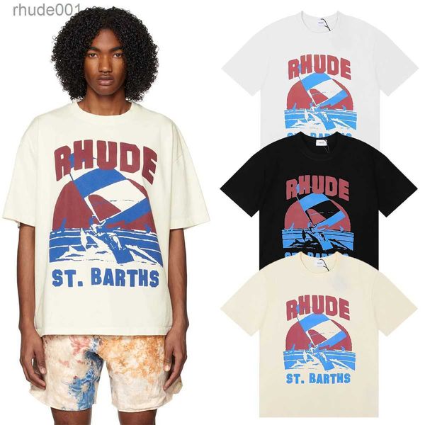 Ins Hot 23ss Primavera Verano camiseta American Luxury Rhude Skateboard Diseñador para hombre Mujeres Hombres Camiseta casual Buena camiseta Tamaño de EE. UU. # 9909 PKAY