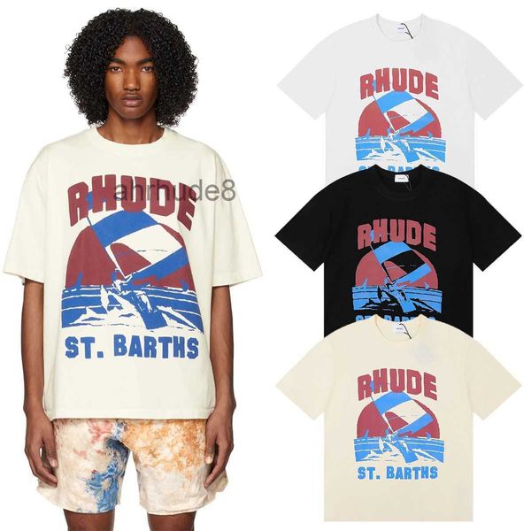 Ins Hot 23SS Spring Summer T-shirt American Luxury Rhude Skateboard Mens Designer Femmes Hommes Casual T-shirt Bon Tshirt Taille américaine # 9909 I9XR