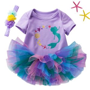 Ins bébé fille sirène Tulle Tutu robe costumes 3 pièces/ensemble 0-24 M nouveau-né infantile dessin animé conception coton barboteuse jupe enfant en bas âge Costumes de danse