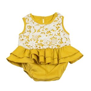 Ins hot verkopen baby gils romper kant zoete kinderen meisje zomer gele jumpsuits mode kinderen klimmen kinderkleding
