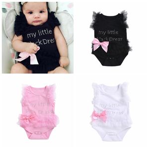 INS Venta caliente bebé recién nacido mamelucos de encaje letras lindos bebés ropa de una sola pieza blanco negro rosa monos para niños pequeños