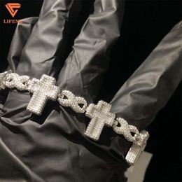 Ins Hot Style Cuban Chain Hip Hop Cross Cuban Link Chain Bracelet Miami Vvs Moissanite Diamond Silver Bracelet