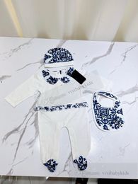 Ins Infant Cotton Mompers Sets Diseñador Baby Baby Baby Baby Letter Floral Impreso Permanuías de manga larga Baberos 3 PCS Bebés de lujo Primera subida S1360