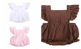 Ins enfants vêtements bébé barboteuses filles volants pour nourrissons manches flottantes combinaisons nouveau-né dos nu à lacets Onesies enfant body solide 2548113