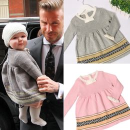 INS kinderkleding meisjes baby baby Gebreide Prinses trui jurken Top Lente Herfst peuter kinderen boutique kleding B193