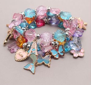 Ins Kinderen Sieraden Armband Kleurrijke Kralen Leuke Butterfly Mermaid Charms Design Princess Gift