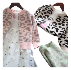 INS enfants léopard jacquard cardigans enfants tricot à manches longues vêtements d'extérieur filles tricoté pull cardigan A4118