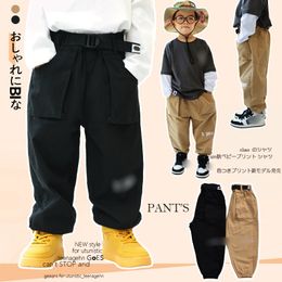 INS Kids Letter Borduurde broek Designer Boys Double Pocket Belt Cargo Pants Leerkinderen Losse casual broek Z7521