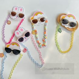 INS Kinderzonnebrillen met kleurrijke acrylbrillen kettingsets kinderen cat eye beschermende eyewar jongens meisjes Uv 400 strand sunblock accessoires Z6689