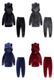 Ins Kids Tracksuits Gold Velvet Girls Vérinons Sports Sweet Hoodie Tops Pantals 2pcs Ensembles Baby Boys Clothing Sets 4 Couleurs en option DW18345678226