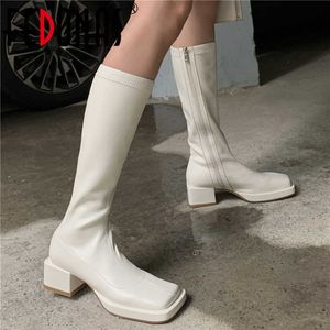 INS genou bottes hautes hiver côté fermeture éclair chaussures pour femmes mariage talons épais fête femmes 210528 GAI GAI GAI