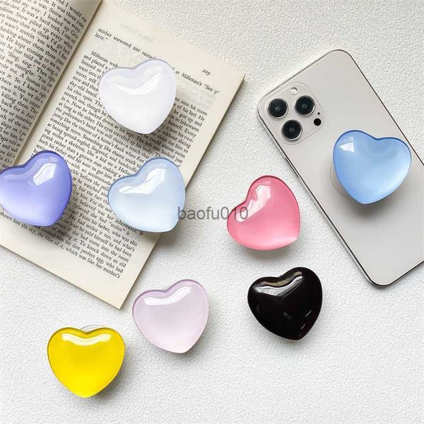 INS Korea 3D Glass Epoxy Clear Crystal Ball Ball Heart Grip Tok Prise en charge pour les accessoires iPhone Max Smart Phone Stand GripTok L230619