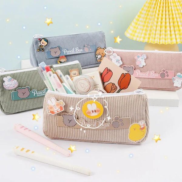 Ins coréen sac à crayons mignon dessin animé ours stylo haute capacité velours côtelé papeterie cosmétique Storgae pour Kawaii étudiant approvisionnement