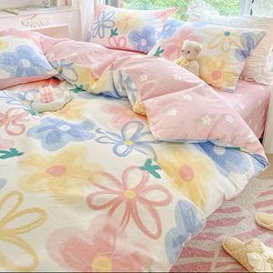 Ins Koreaanse stijl roze rozenbeddenset twin full queen king size bed linnen meisjes bloemen bed platplaat kussensloop kawaii kawaii