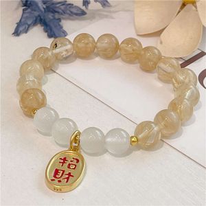 Ins Koreaanse stijl gele kristallen armband enkele lus mode dames witte kat oogsteen zand goud handchain sieraden