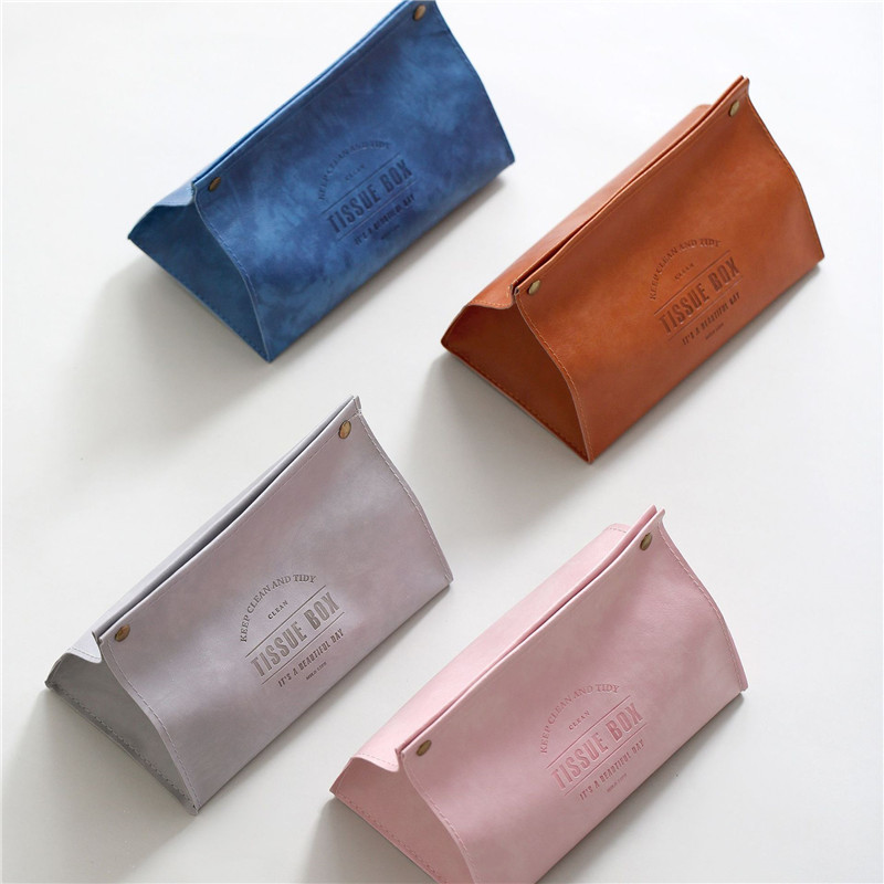 INS Leather Tissue Box Pink Leather Napkin Holder Creative Soft Tissue Container Home Desktop Table Decoration