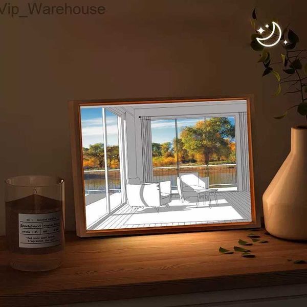 INS LED pintura luz atenuación lámpara de pared obra de arte regalo estudio interior dormitorio lámpara de mesa luz solar ventana foto de madera noche Luminou HKD230829 HKD230829