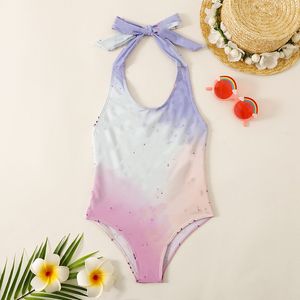 INS Kleine Meisjes Volledige Letter Gedrukt jarretel eendelig Badpak Designer Peuter Bikini Zomer Strand Zwembad Sport Badpakken Mode kind SPA zwemmen S1082