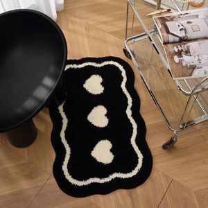 Ins love heart portemat badkamer absorberende vloer mat tapijt zwart en witte liefdesmat non slip slaapkamer vloermat 240416