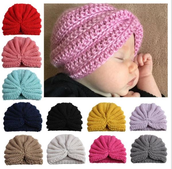 Ins maternité bébé tricot laine chapeau bonnet indien solide chapeaux hiver oreilles protection tricot bonnets infantile enfant en bas âge en gros