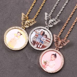Ins Memory Circle Photo Frame Butterfly Head Solid Pendant Hip Hop Collier Exquis Bijoux