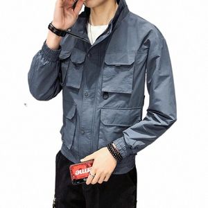 Ins manteau pour hommes tendance coréenne poches veste Cargo décontractée printemps et automne court ample Fi Top Bomber veste hommes vêtements d'extérieur 929X #