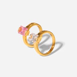 INS Новое поступление, кольцо из 18-каратного золота из нержавеющей стали, большой прямоугольный белый циркон, инкрустированное кольцо, ювелирные изделия для женщин