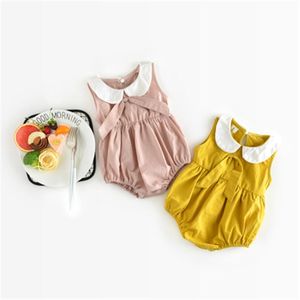 INS New Arrivals Zomer baby kids klimromper mouwloze kraag effen kleur romper meisje kinder zomer rompertjes