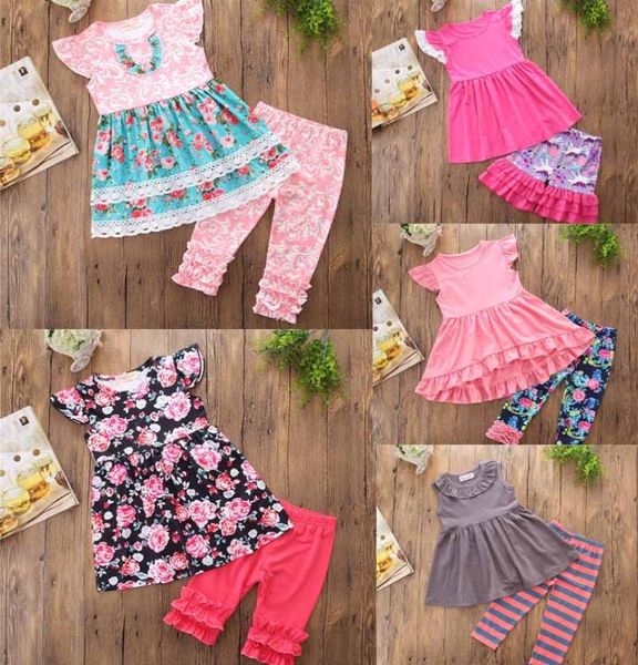 INS nuevo vestido de niña conjunto niños039s trajes flores vestido estampado a rayas pantalón corto niña 2 piezas conjuntos niña volando sin mangas d6517771