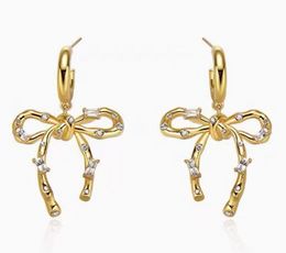 INS – boucles d'oreilles de luxe pour femmes, bijoux fins, pendentif, collier en forme de cœur en or k avec perles gravées, nouvelles boucles d'oreilles à nœud papillon