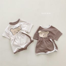 Ins nuevo verano niños al aire libre pantalón corto casual manga pantalones cortos conjunto niño bebé niñas lindo oso suave 100% algodón niños ropa traje