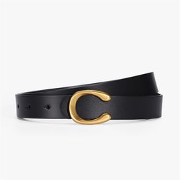 Ins Niche Fashion Head Layer Cowhide Slim Belt met jeans en hoefijzer Buckle Leather Men Women's Street Accessoires