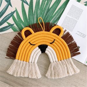 Ins Nordic decor Style Deer Lion Macrame Rainbow Wall Hanging For Kids Room Decor Woven Tapestry Pendant Decoration