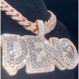 Ins Gepersonaliseerde Hip Hop Ijs Uit CZ Diamant Aangepaste Bejeweled Letters Naam Hanger Charme Ketting Sieraden