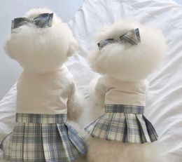 Ins Pet JK Uniform School Plaid Jirt Jupe Clothes Cat Vlots Cat Vêtements maltais Bomei Robes pour petits chiens Robe 240402