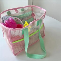 Ins Pink Green Contrast Beach Sac Childrens Toy Mesh Sac de rangement portable Sac de rangement de toilette de voyage en plein air 240424